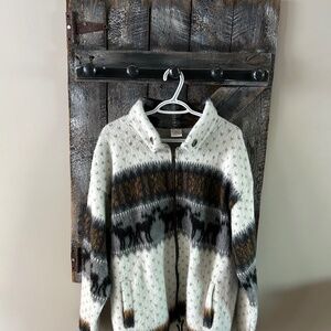 Men's Andino Full Zipper Alpaca Wool Jacket White, Grey & Taupe - Extra Large